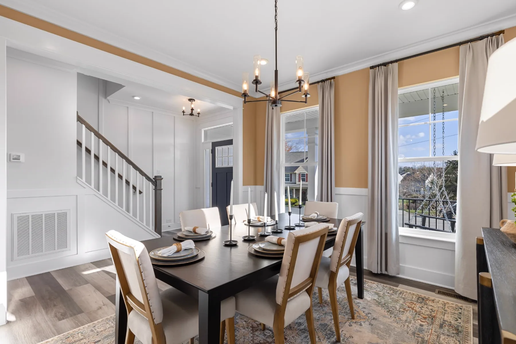 Dining area and kitchen in a newly constructed Central Virginia home